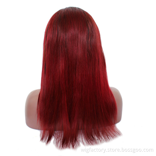 Long Straight Wine Red Human Hair Wigs,13*4*1 Red Wigs Human Hair,Remy Red Human Hair Lace Front Wig